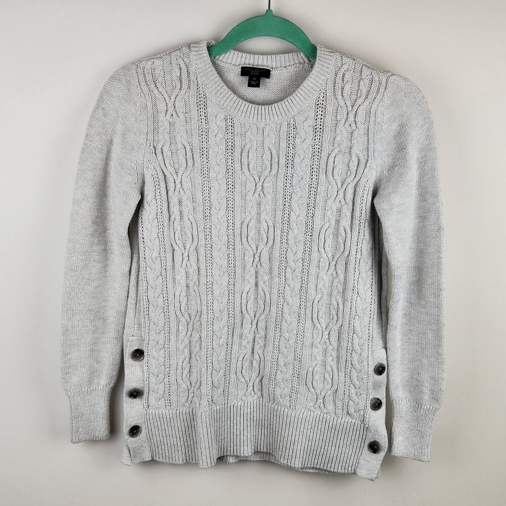 Ann Taylor Factory Cable Knit Crewneck Sweater w/ Side Slit Buttons sz MP